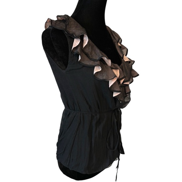 Elie Tahari Black & Pink Silk Sheer Ruffle Top SizeSmall - Picture 4 of 5